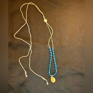 Blue Beaded Necklace with Gold Pendant